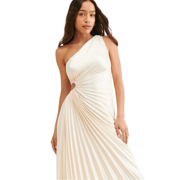 Anthropologie x Dress Forum Ivory One-Shoulder Pleated Cutout Dress* - Picture 6 of 9